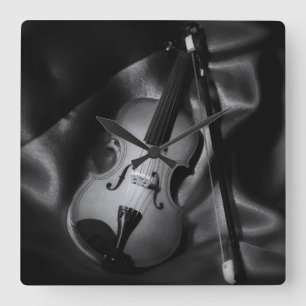Reloj Cuadrado Imagen de b&W de vida de un violín