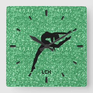 Reloj Cuadrado Imagen de bailarina de silueta negra con brillo ve