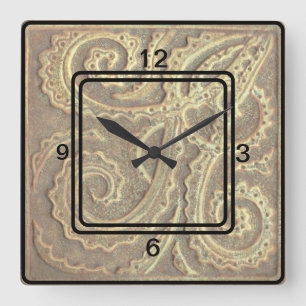 Reloj Cuadrado Imagen de mosaico de Square Clock Tan Fern