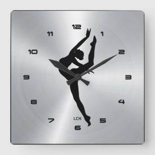 Reloj Cuadrado Imagen de plata metálica con silueta de bailarina