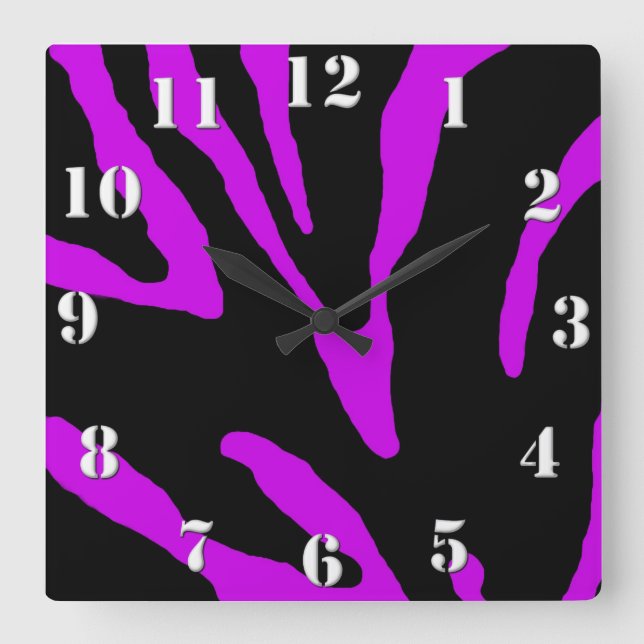 Reloj Cuadrado Impresión animal de banda de cebra morada (Anverso)