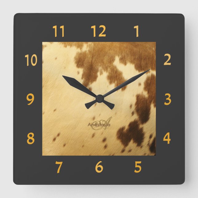 Reloj Cuadrado Impresión beige elegante rústica de la piel del (Anverso)