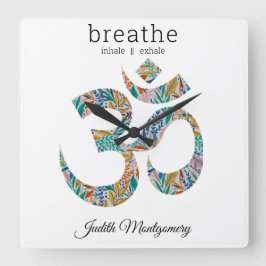 Reloj Cuadrado Impresión botánica, símbolo Om, 10,75