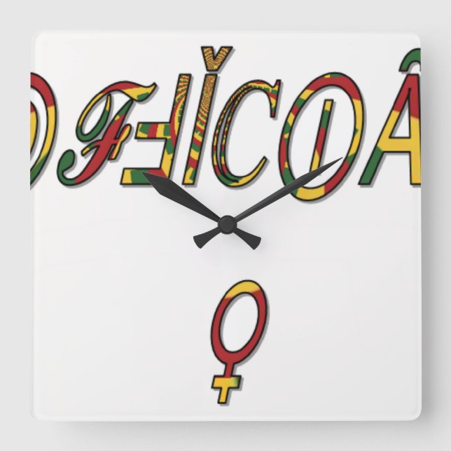 Reloj Cuadrado Impresión de arte "OFICIAL" de símbolo femenino in (Anverso)