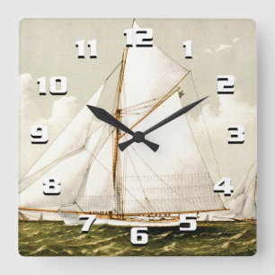 Reloj Cuadrado Impresión de barco de vela vintage