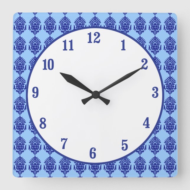 Reloj Cuadrado Impresión de bloques Boho India (Anverso)
