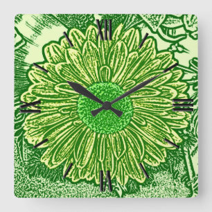 Reloj Cuadrado Impresión de bloques de margarita de Gerbera - ver