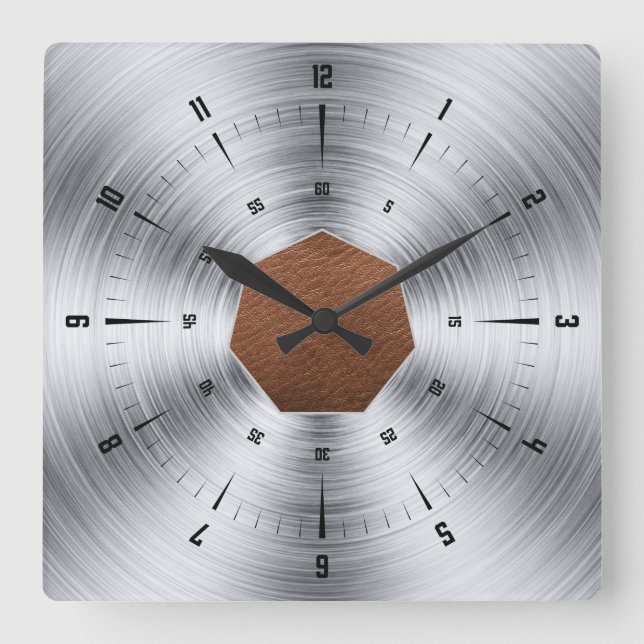 Reloj Cuadrado Impresión de cuero y acero (Anverso)