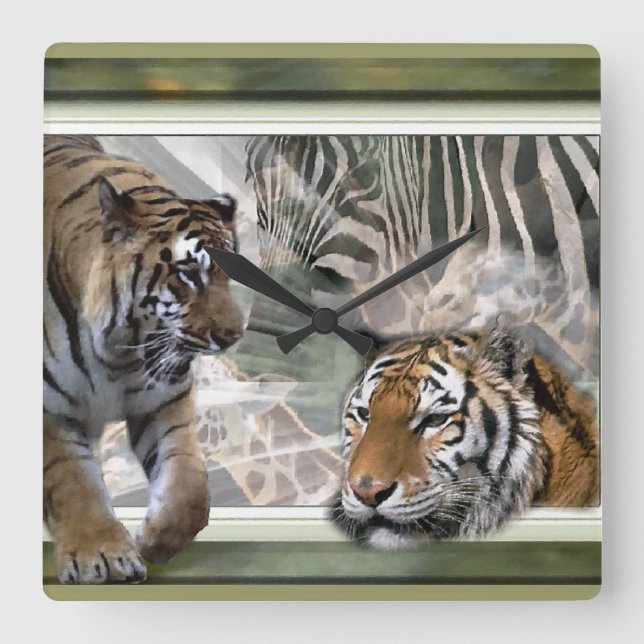 Reloj Cuadrado Impresión de la jungla primitiva (Anverso)