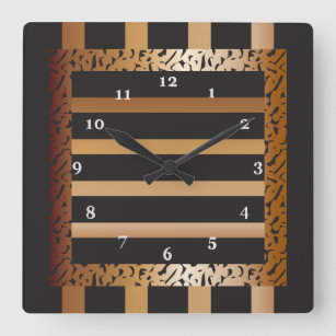 Reloj Cuadrado Impresión de leopardo rayado de bronce y negro