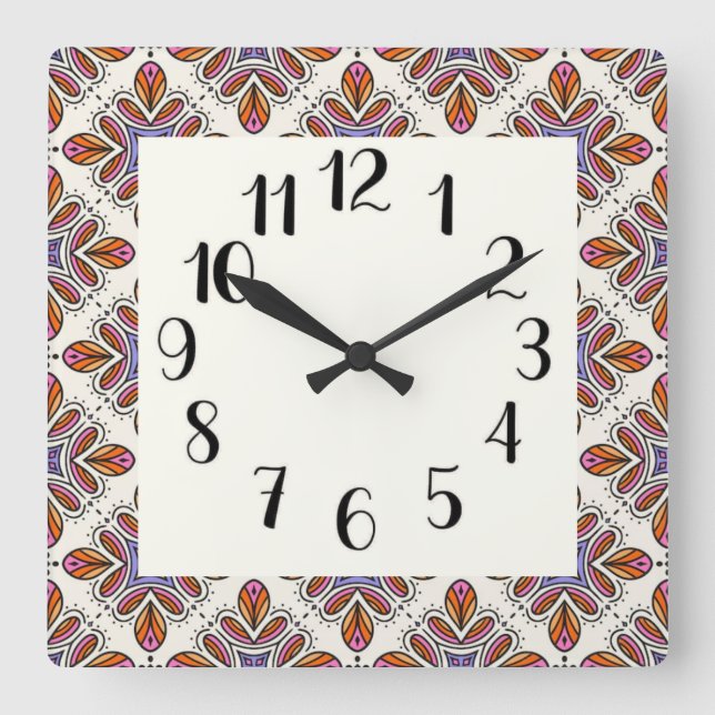 Reloj Cuadrado Impresión de mosaico marroquí suave (Anverso)