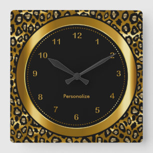 Reloj Cuadrado Impresión de oro oscuro metálico y leopardo negro