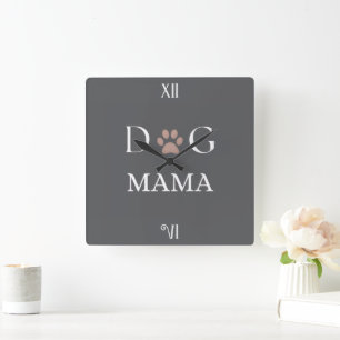 Reloj Cuadrado Impresión de pata de perro mama, regalo del día de