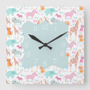 Reloj Cuadrado Impresión de vivero de animales de safari