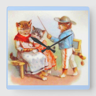 Reloj Cuadrado Impresión familiar de gatos gatos gatos gatos gato