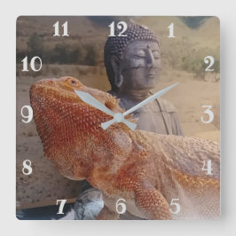 Reloj Cuadrado Impresión fotográfica de Beardie y Buddha