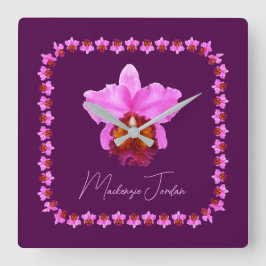Reloj Cuadrado Impresión personalizada de Cattleya Orchid