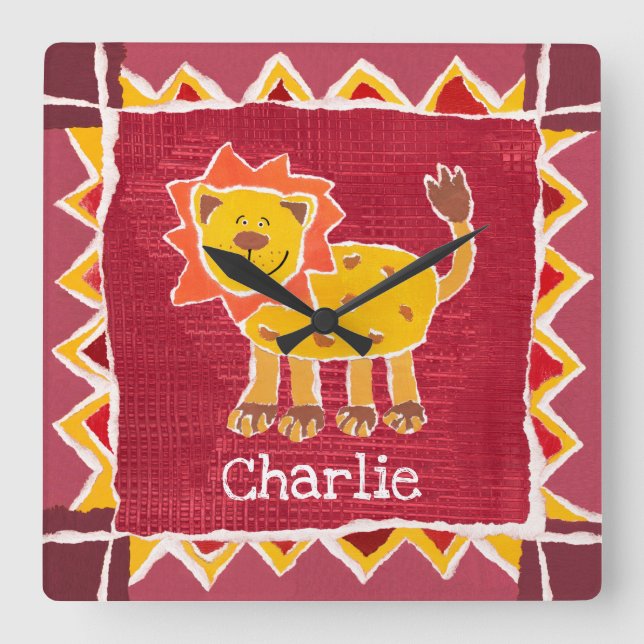 Reloj Cuadrado Impresión personalizada de la colección de leones (Anverso)