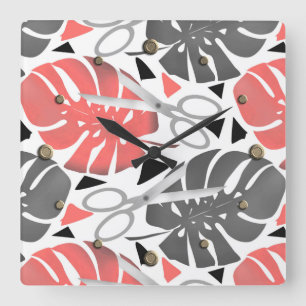 Reloj Cuadrado Impresión tropical de monstera hojas tijeras jungl