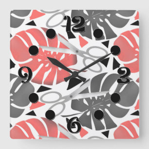 Reloj Cuadrado Impresión tropical de monstera hojas tijeras jungl