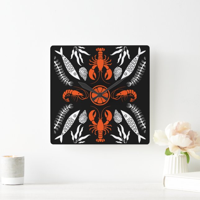 Reloj Cuadrado Impresiones de estilo Art Deco de marisco (Hogar)