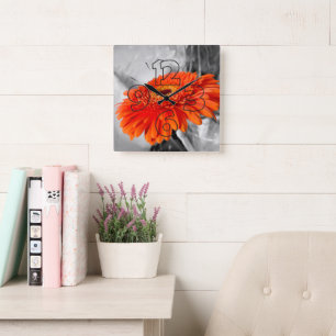 Reloj Cuadrado Incendio en pétalos