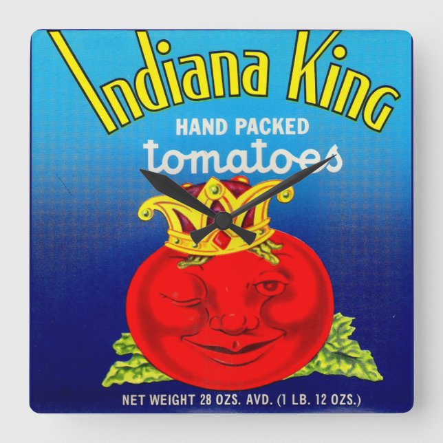 Reloj Cuadrado Indiana King tomatoes label (Anverso)
