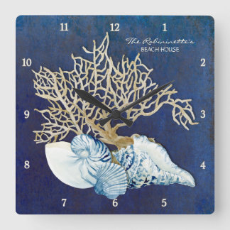 Reloj Cuadrado Indigo Ocean Crab Seasheles Nautical Beach House
