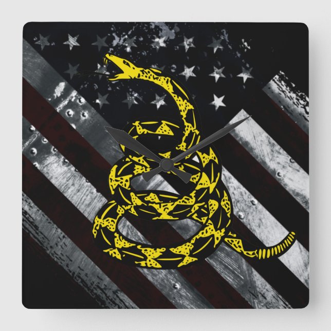 Reloj Cuadrado Industrial American Flag and Snake Clock (Anverso)