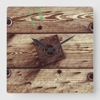 Reloj Cuadrado Industrial Rustic Wood Stripes