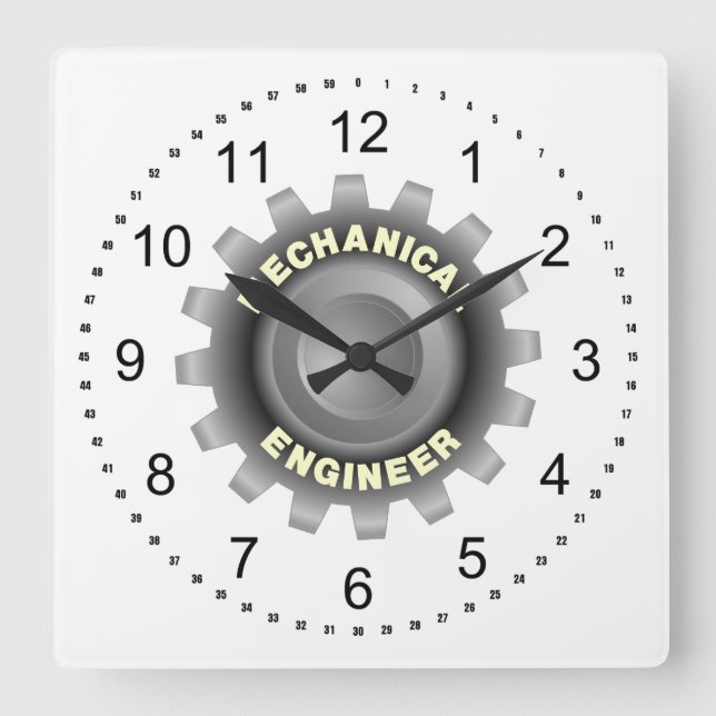 Reloj Cuadrado Ingeniero Mecánico Gear (Anverso)