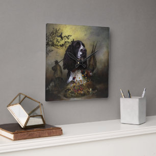 Reloj Cuadrado Inglés Springer Spaniel con faisán