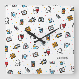 Reloj Cuadrado Inicial. Patrón médico. Para Médicas y enfermer
