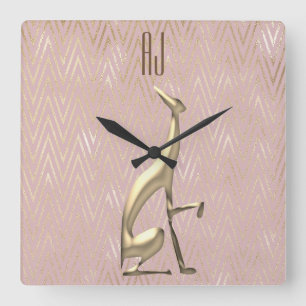 Reloj Cuadrado Iniciales de Perro Rosa Dorado Brillante Monograma