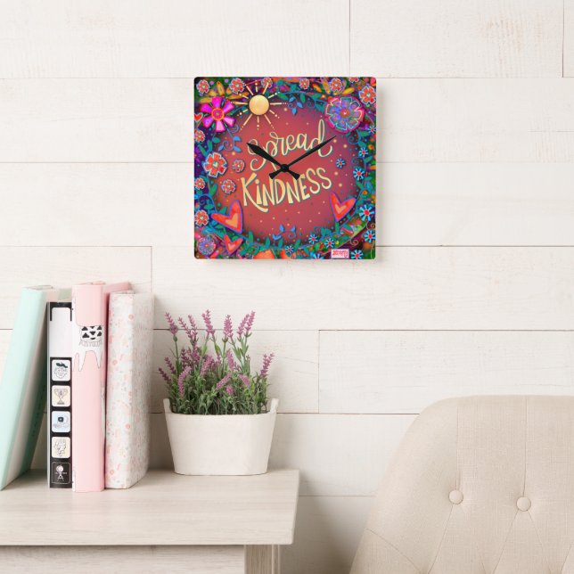 Reloj Cuadrado Inspirador Red Spread Kindness Floral Inespirivita (Sala de lectura)