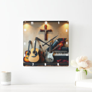 Reloj Cuadrado Instrumentos musicales cruzan las guías eléctricas