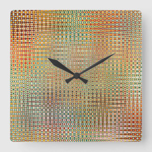 Reloj Cuadrado Intrincado Patrón Verde Rojo Amarillo Dorado Rosa