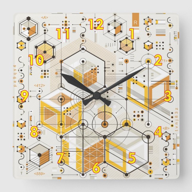 Reloj Cuadrado Inusual diseño de estilo electrónico futurista (Anverso)
