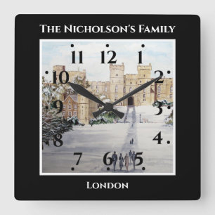 Reloj Cuadrado Invierno en el Castillo de Windsor Painting Negro