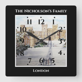 Reloj Cuadrado Invierno en el paisaje del castillo de Windsor Pin
