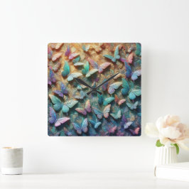Reloj Cuadrado Iridescent Butterfly Garden Mousepad