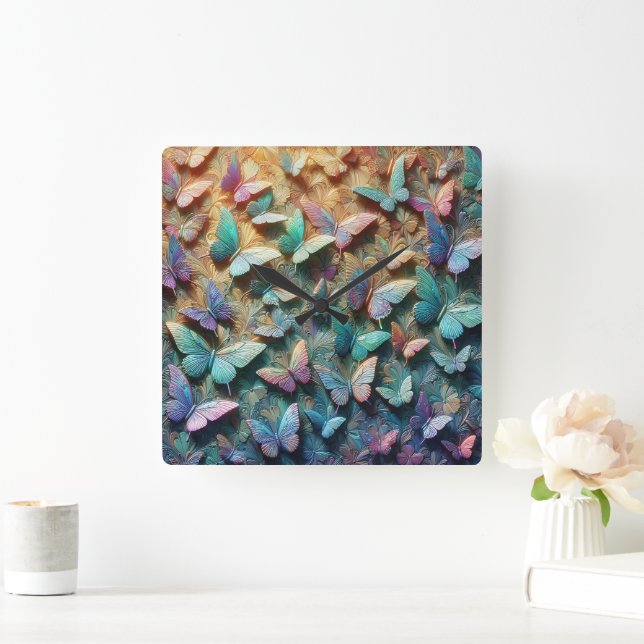Reloj Cuadrado Iridescent Butterfly Garden Mousepad (Hogar)