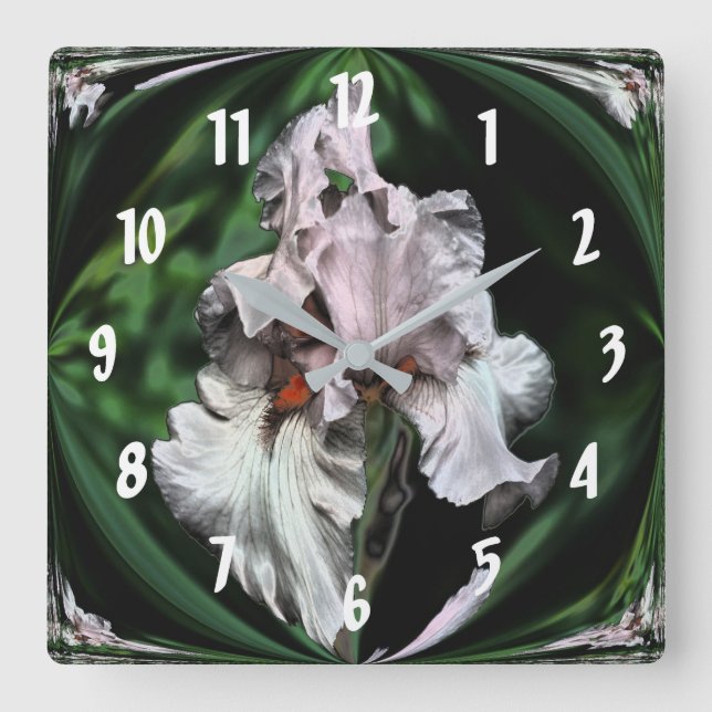 Reloj Cuadrado Iris Con Cabecera Rosa Abstracto Flor Arte (Anverso)