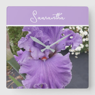 Reloj Cuadrado Iris Flores Flores Lavanda Púrpura Lilac Apron