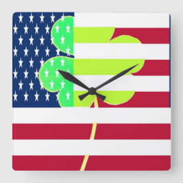 Reloj Cuadrado Irish American Flag Shamrock Clover St. Patrick