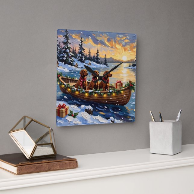 Reloj Cuadrado Irish Red Setter Christmas Boat Holiday (Oficina)
