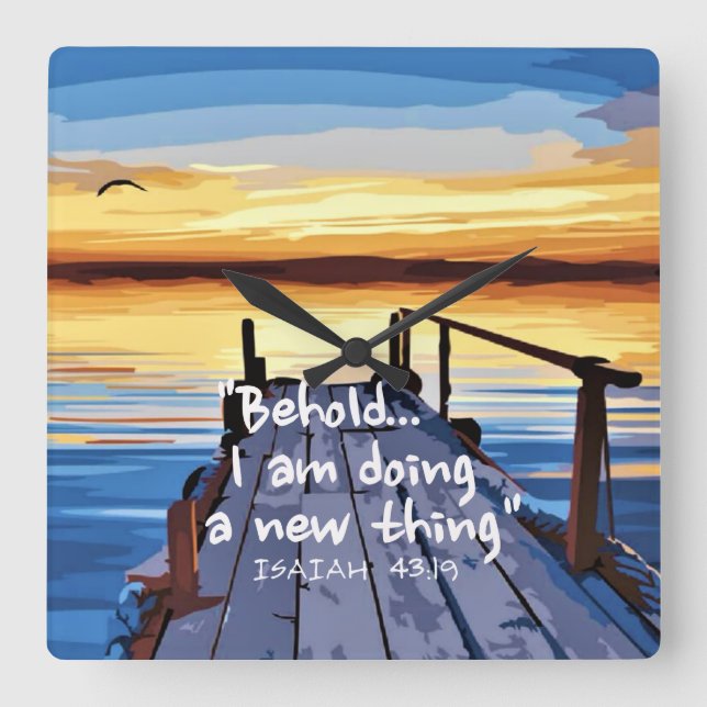 Reloj Cuadrado Isaiah 43:19 Biblia Verse Art (Anverso)