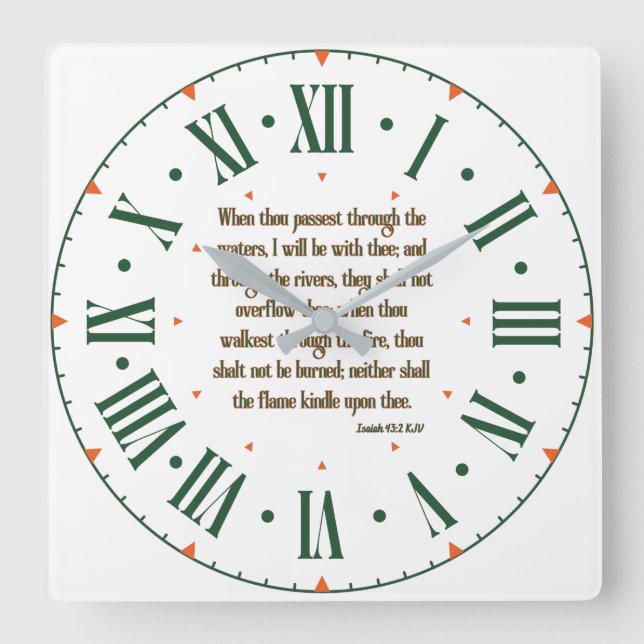 Reloj Cuadrado Isaiah 43:2 KJV Bible Verse Roman Numeral (Anverso)