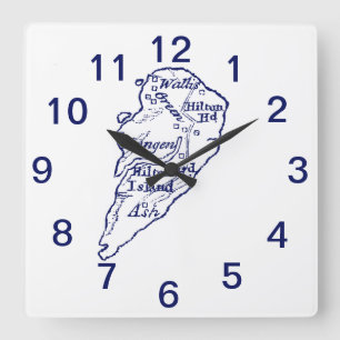 Reloj Cuadrado Isla Hilton Head SC Mapa Antiguo Azul Marino