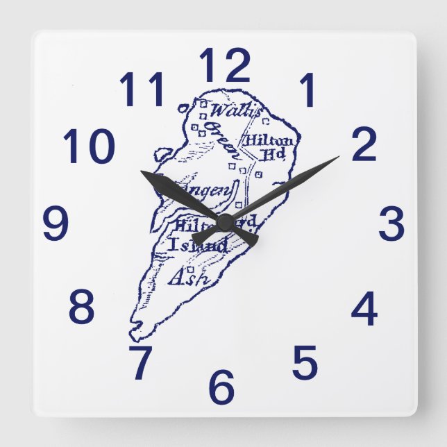 Reloj Cuadrado Isla Hilton Head SC Mapa Antiguo Azul Marino (Anverso)